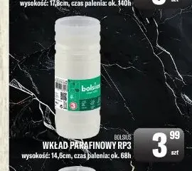 Wkład parafinowy RP3 Bolsius promocja w Tomi Markt