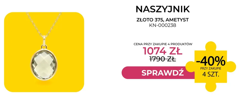 Naszyjnik złoto 375 ametyst Briju KN-000238 promocja w Briju