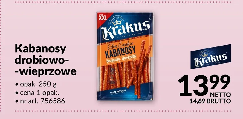 Kabanosy drobiowo-wieprzowe Krakus promocja w Makro