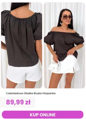 Bluzka damska hiszpanka ModnaKiecka.pl gładka czekoladowa promocja w Modna Kiecka