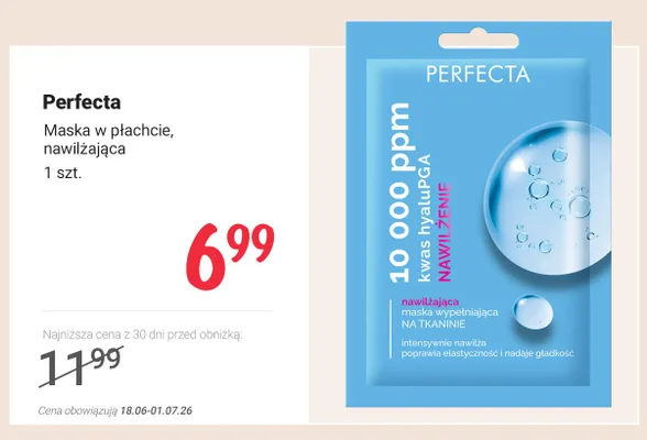 Maska w płachcie nawilżająca Perfecta Kwas HyaluPGA promocja w Rossmann