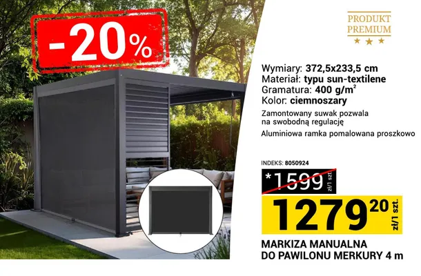 Markiza manualna do pawilonu Merkury 4m promocja w Merkury Market