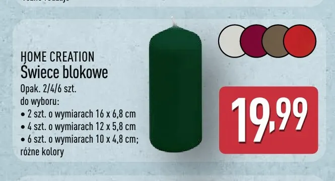 Świece blokowe 4-pak 12x5,8 cm Home Creation promocja w Aldi