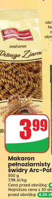 Makaron pełnoziarnisty świdry Arc-Pol promocja w Dino
