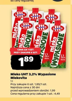 Mleko UHT 3,2% Wypasione Mlekovita promocja w Netto