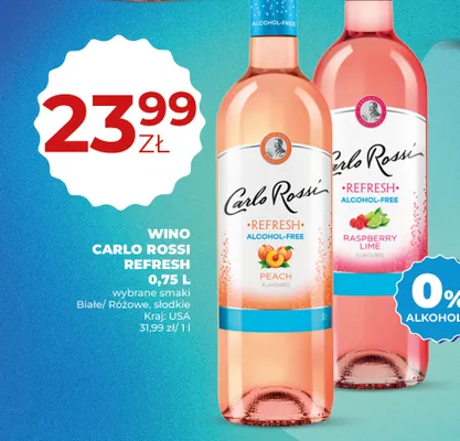 Wino bezalkoholowe Carlo Rossi Refresh Peach promocja w Duży Ben