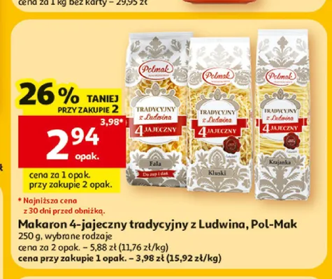 Makaron 4-jajeczny tradycyjny z Ludwina Pol-Mak Fala promocja w Auchan