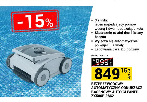 Bezprzewodowy automatyczny odkurzacz basenowy Auto Cleaner ZX500R 2862 promocja w Merkury Market