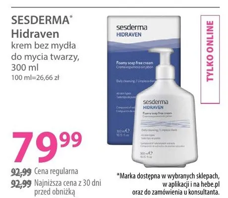 Krem Hidraven bez mydła do mycia twarzy promocja w Hebe