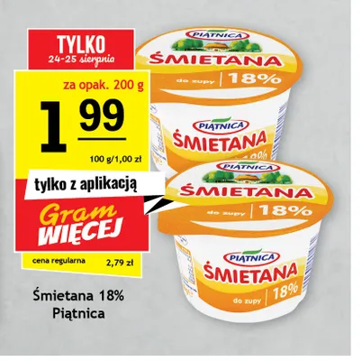 Śmietana Piątnica 18% promocja w Gram Market