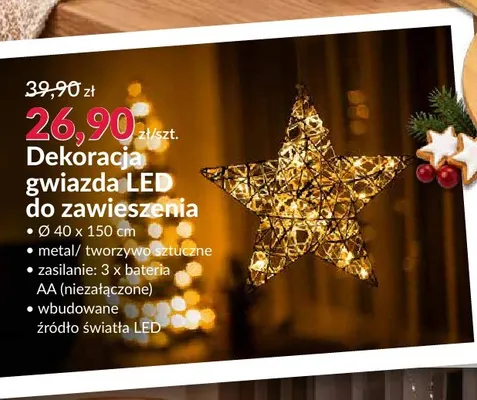Dekoracja gwiazda LED do zawieszenia promocja w Salony Agata