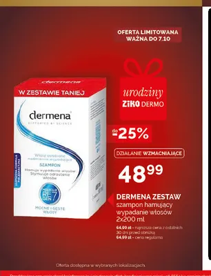 Zestaw szampon hamujący wypadanie włosów 2-pak Dermena promocja w Ziko Dermo