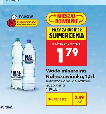 Woda mineralna Nałęczowianka delikatnie gazowana promocja w Biedronka