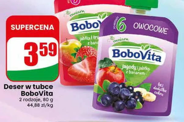 Deser w tubce BoboVita Jabłka i truskawki z bananem promocja w Dino