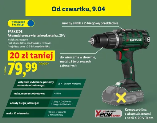Akumulatorowa wiertarkowkrętarka 20V promocja w Lidl
