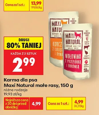 Karma dla psa Maxi Natural małe rasy z kurczakiem i cielęciną i dynią promocja w Biedronka