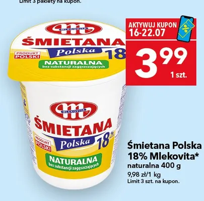 Śmietana Polska 18% Mlekovita promocja w LEWIATAN