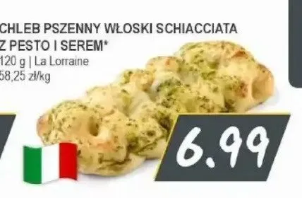 Chleb pszenny włoski Schiacciata z pesto i serem La Lorraine promocja w Słoneczko