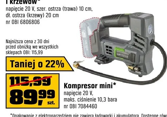 Kompresor mini LUX-TOOLS napięcie 20V maks. ciśnienie 10,3 bara promocja w OBI
