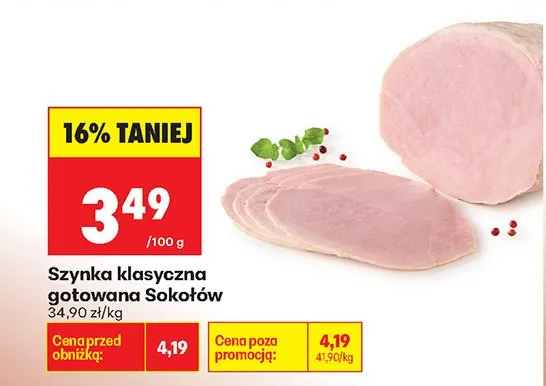 Szynka klasyczna gotowana Sokołów promocja w Biedronka