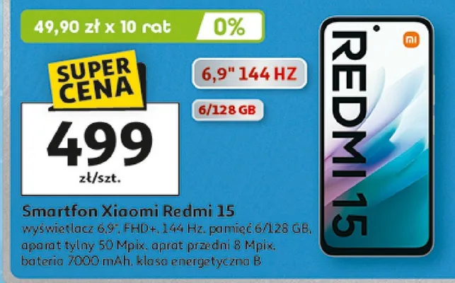 Smartfon Xiaomi Redmi 15 6/128GB 6,9" promocja w Auchan