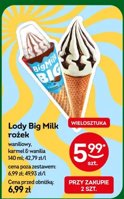 Lody Big Milk rożek karmel & wanilia promocja w Żabka