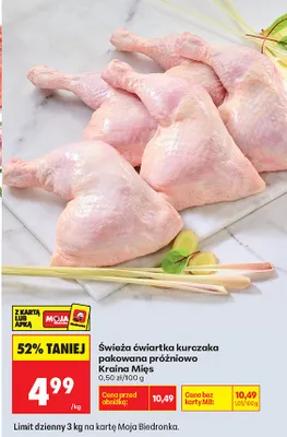 Świeża ćwiartka kurczaka pakowana próżniowo  promocja w Biedronka