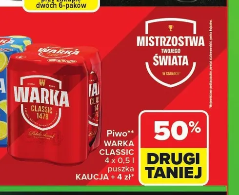 Piwo Warka Classic 4-pak 500ml promocja w Carrefour