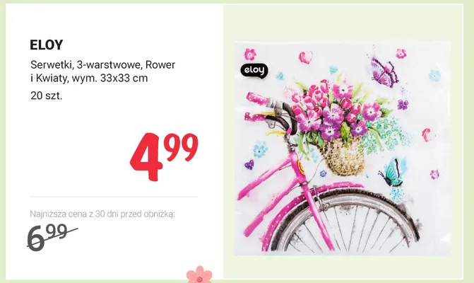Serwetki 3-warstwowe Rower i Kwiaty wym. 33x33 cm promocja w Rossmann
