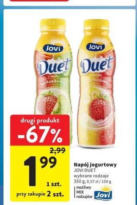 Napój jogurtowy JOVI DUET Truskawka-Kiwi promocja w Intermarche