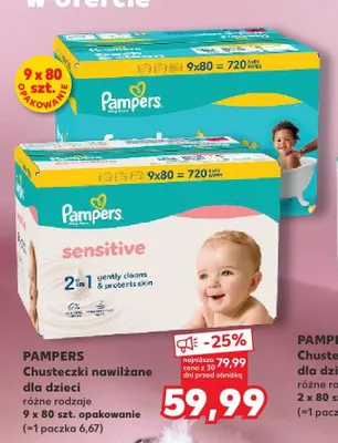 Chusteczki nawilżane dla dzieci Pampers Sensitive 9-pak promocja w Kaufland