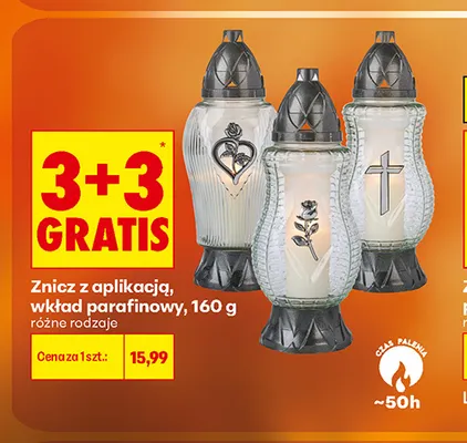 Znicz z aplikacją wkład parafinowy promocja w Biedronka