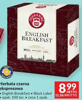 Herbata czarna ekspresowa Teekanne English Breakfast, Black Label opak. 100 tor. promocja w Makro