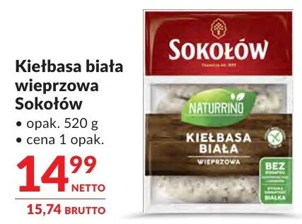 Kiełbasa Kiełbasa biała wieprzowa Sokołów promocja w Makro