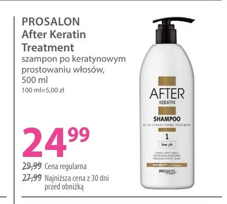 Szampon po keratynowym prostowaniu włosów Prosalon After Keratin Treatment promocja w Hebe