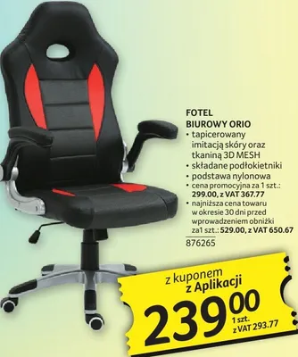 Fotel biurowy Orio tapicerowany imitacją skóry oraz tkaniną 3D MESH składane podłokietniki podstawa nylonowa promocja w Selgros