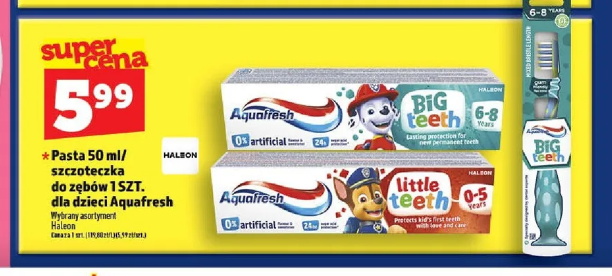 Pasta lub szczoteczka do zębów dla dzieci Aquafresh promocja w TOPAZ