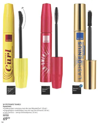 Zestaw podkręcająco-unoszący tusz do rzęs WonderCurl + pogrubiająco-rozdzielający tusz do rzęs Fan-Omenal + tusz Geniusz wodoodporny Avon promocja w AVON