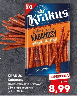 Kabanosy Extra Cienkie drobiowo-wieprzowe Krakus XXL promocja w Kaufland