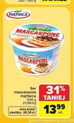 Ser mascarpone Piątnica promocja w Carrefour