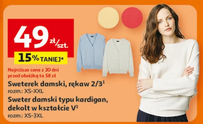 Sweterek damski, rękaw 2/3 promocja w Auchan