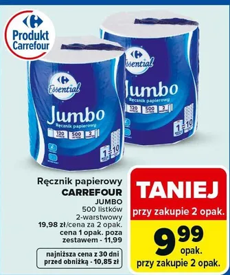 Ręcznik papierowy Jumbo 2-warstwowy promocja w Carrefour