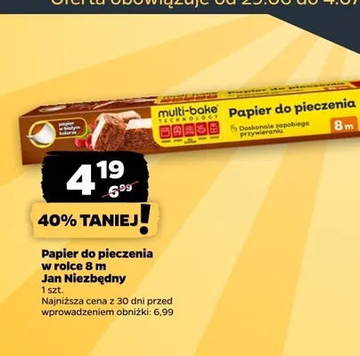 Papier do pieczenia w rolce 8 m Jan Niezbędny promocja w Netto