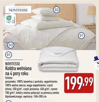Kołdra wełniana na 4 pory roku 160x200 cm Novitesse promocja w Aldi