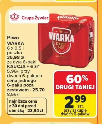 Piwo Warka Classic promocja w Carrefour