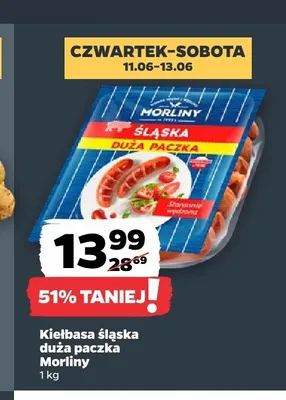 Kiełbasa śląska duża paczka Morliny promocja w Netto