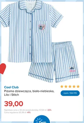 Piżama dziewczęca Cool Club biało-niebieska Lilo i Stitch promocja w Smyk