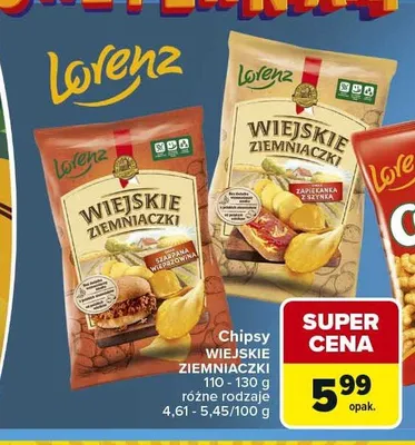 Chipsy Wiejskie Ziemniaczki Lorenz Zapiekanka z Szynką promocja w Carrefour