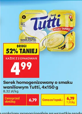 Serek homogenizowany o smaku waniliowym Tutti 4-pak promocja w Biedronka