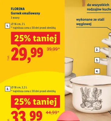 Garnek emaliowany 16 cm, 2 l promocja w Lidl